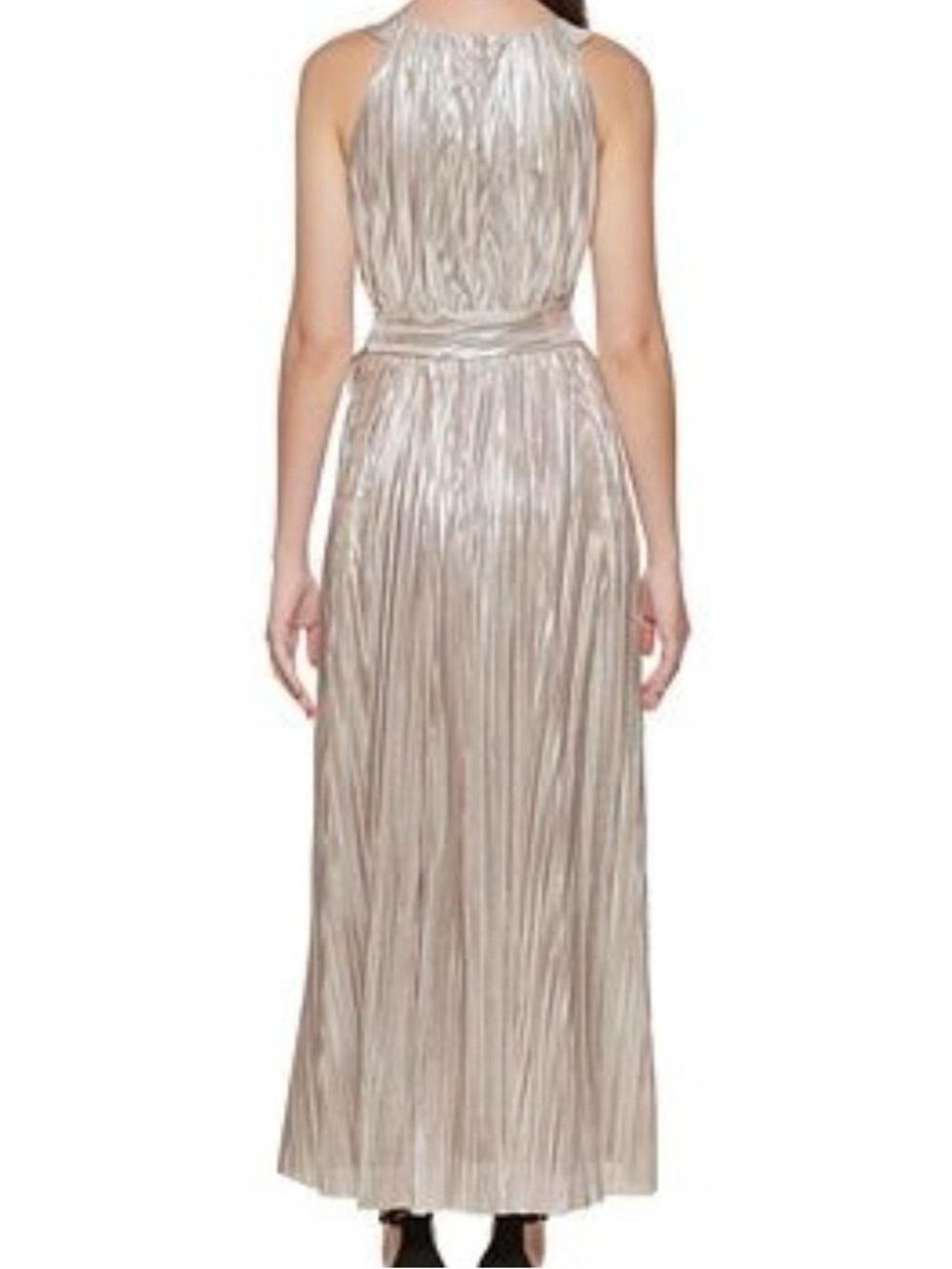 Vince Camuto Metallic Pleated Halter Dress - Picture 2 of 10